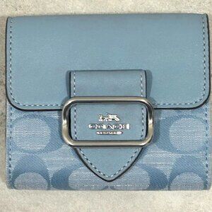 Coach Small Morgan Wallet In Signature Chambray Silver/Cornflower NEW